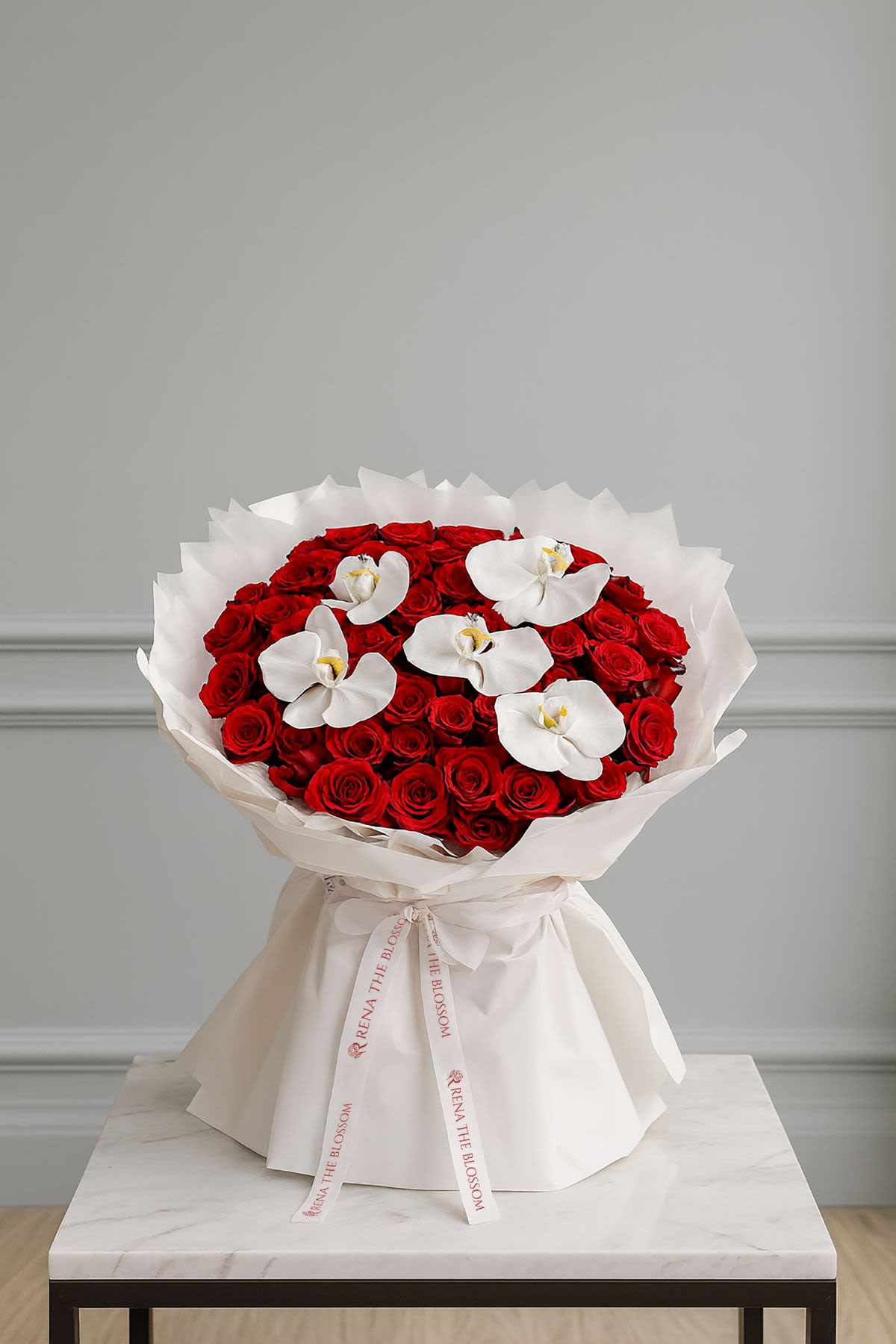 Snow White - Red roses & white orchid — a striking contrast as dramatic as the story. - Rena The Blossom Jakarta
