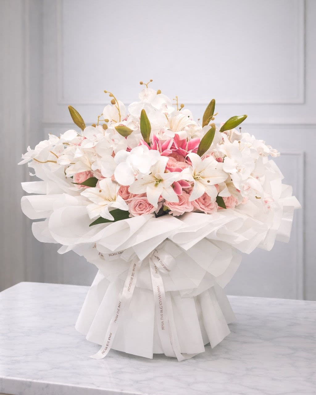 Giant Lily Temptation - Giant artificial roses, orchids & lilies in pink & white — permanent, lush, extraordinary. - Rena The Blossom Jakarta