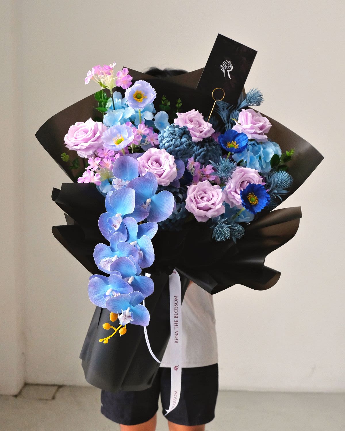 Twilight Garden - Blue roses, cascade orchid & peony mum with poppy — twilight garden magic. - Rena The Blossom Jakarta