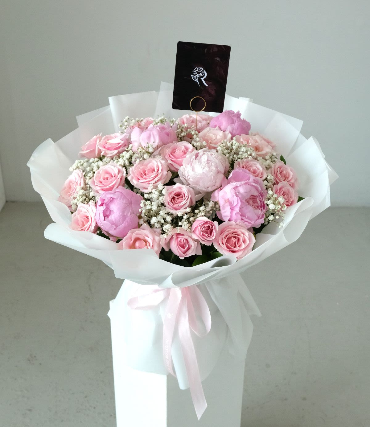 Peony Rose - Pink peony & roses with baby breath — classic romantic enchantment. - Rena The Blossom Jakarta