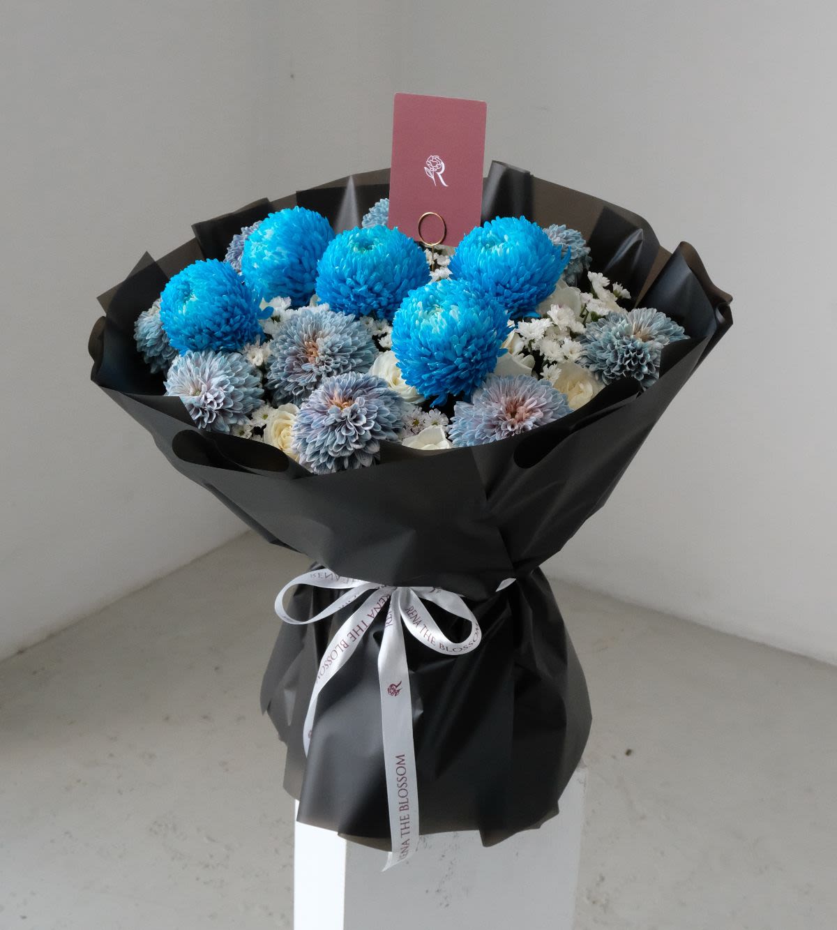 Blue Moon - Blue peony mum, gompie & white roses — rare and beautiful as a blue moon. - Rena The Blossom Jakarta