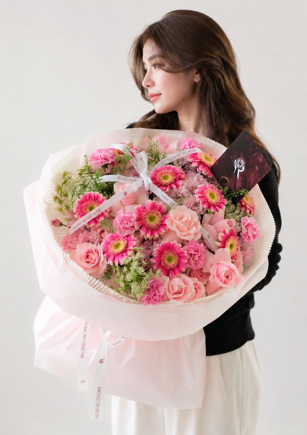 Pink Promise - Pink roses, garbera & aster with carnation — vibrant catalog love. - Rena The Blossom Jakarta