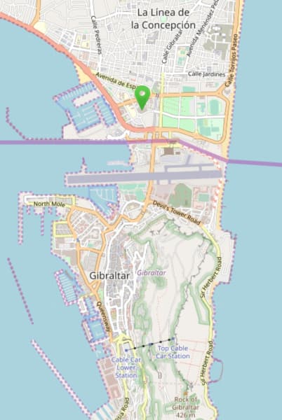 Map Gibraltar and bus station at La Línea