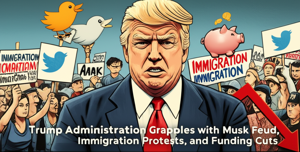 Trump Administration Grapples with Musk Feud, Immigration Protests, and Funding Cuts