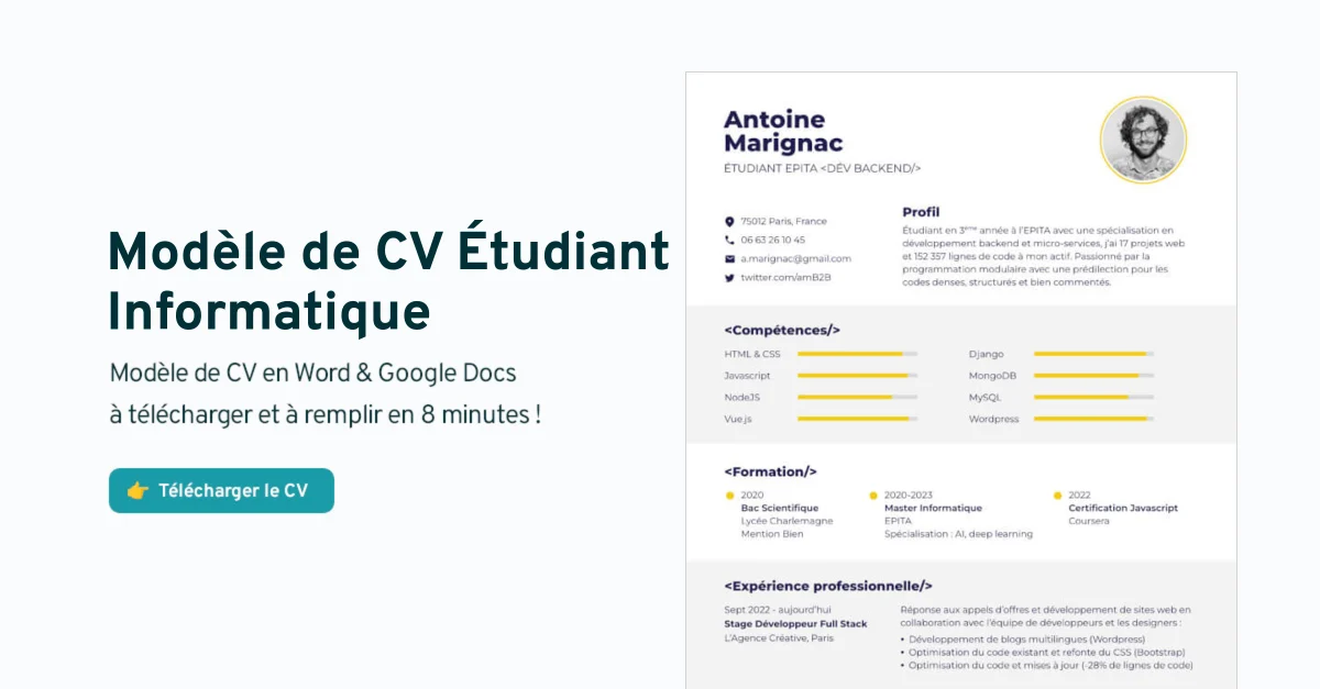 Modèle de CV Étudiant Informatique à télécharger en Word