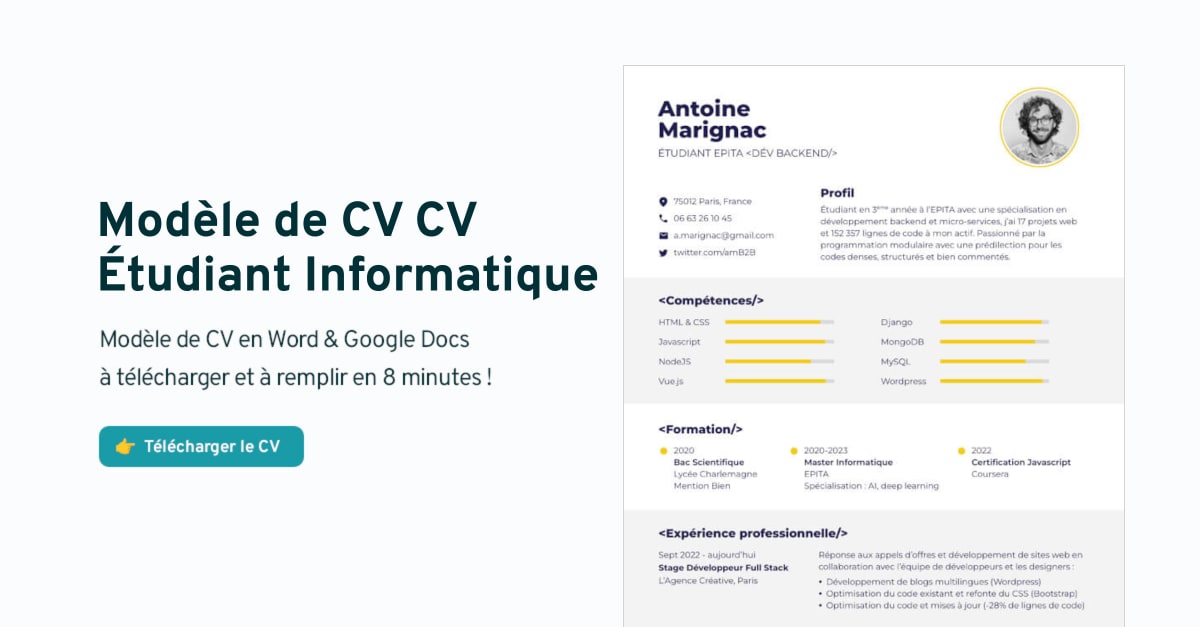 Modèle de CV Étudiant Informatique à télécharger en Word