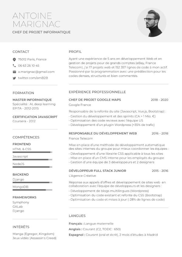 Template - CV Chef de Projet Informatique