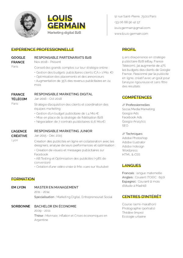 Template - CV Minimaliste Jaune