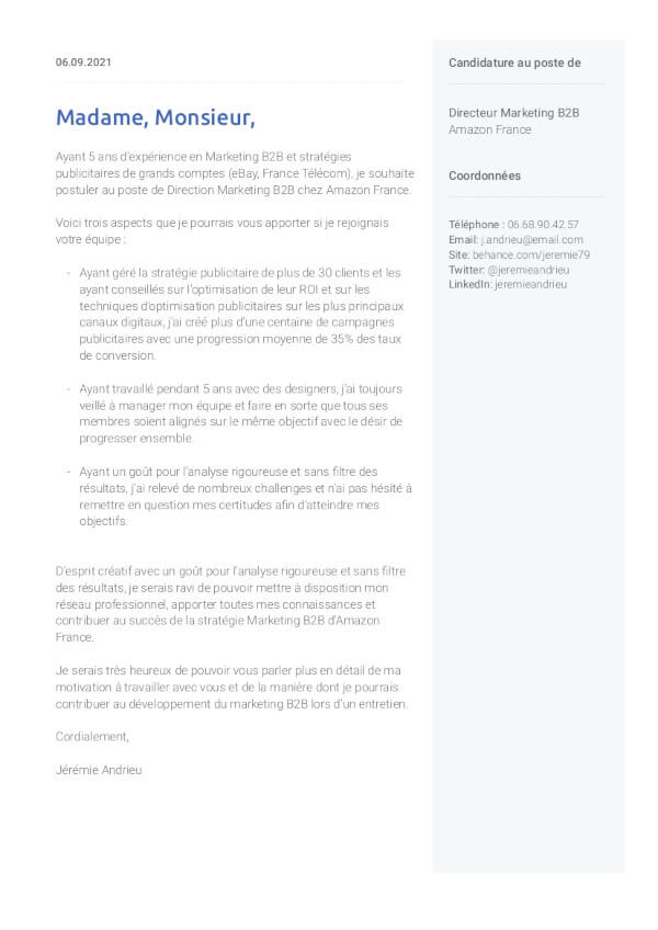 lettre de motivation simple, professionnelle et élégante