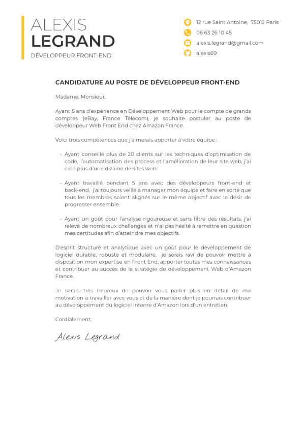 modèle de lettre de motivation pour un stage étudiant en informatique