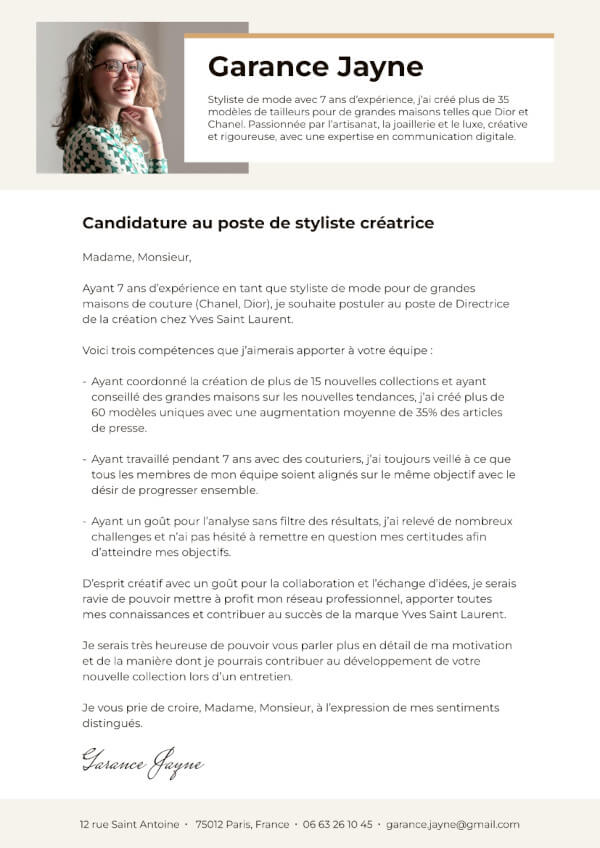 lettre de motivation styliste