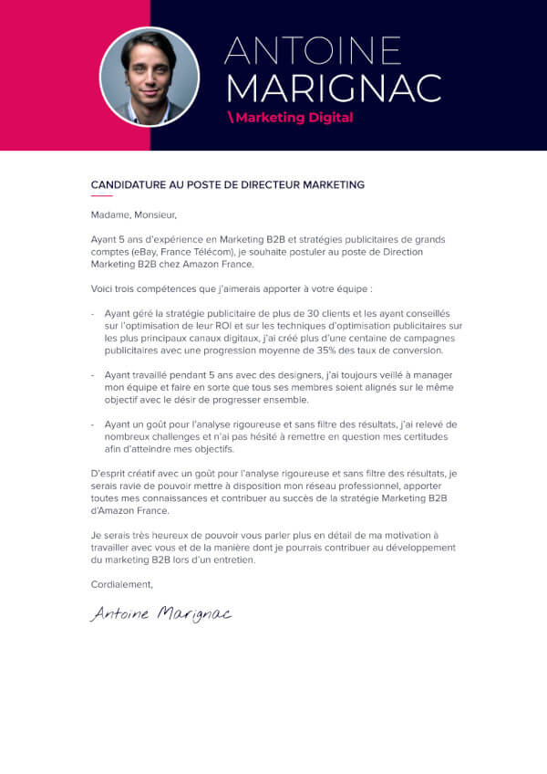 modèle de lettre de motivation originale pour un poste en marketing