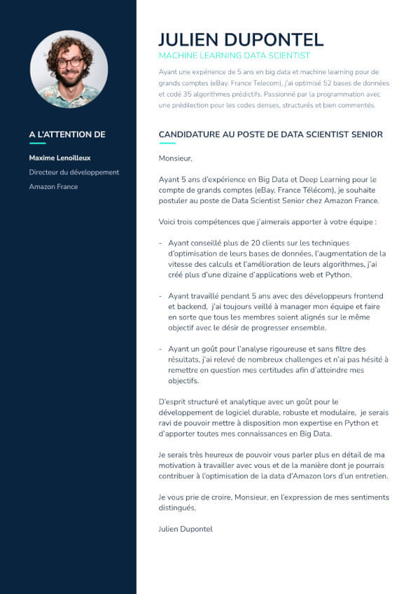 lettre de motivation pour data scientist