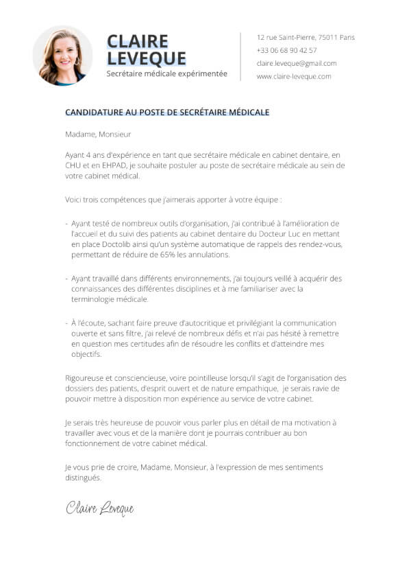 lettre de motivation pour secrétaire médicale