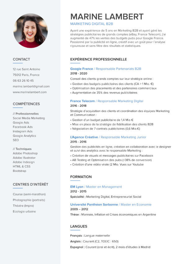 CV professionnel simple et facile à remplir
