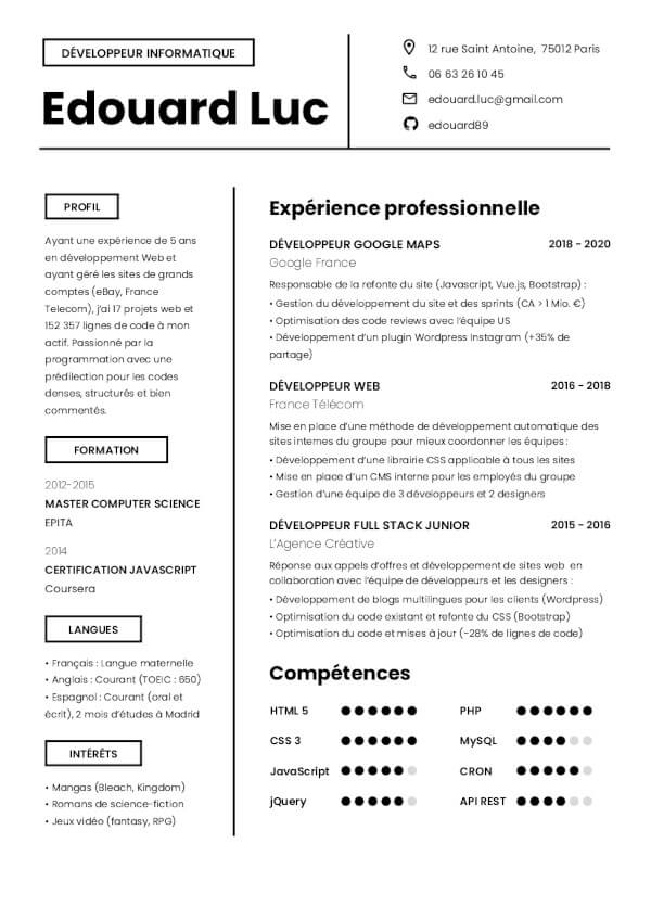 CV développeur informatique