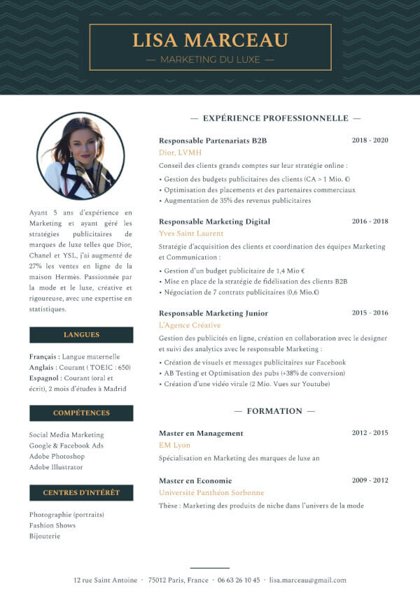 Exemple de CV luxe