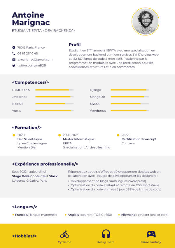CV étudiant en informatique