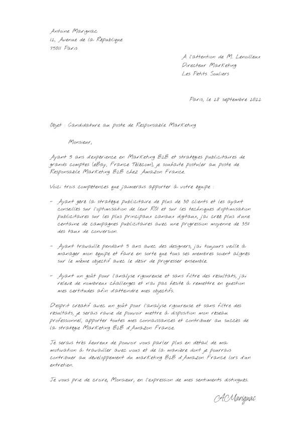 Exemple de lettre de motivation manuscrite