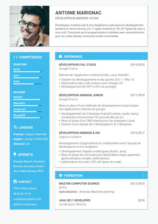 Modèle de CV développeur informatique Android