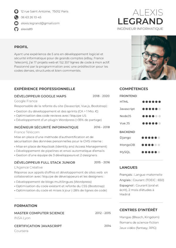 CV ingénieur informatique