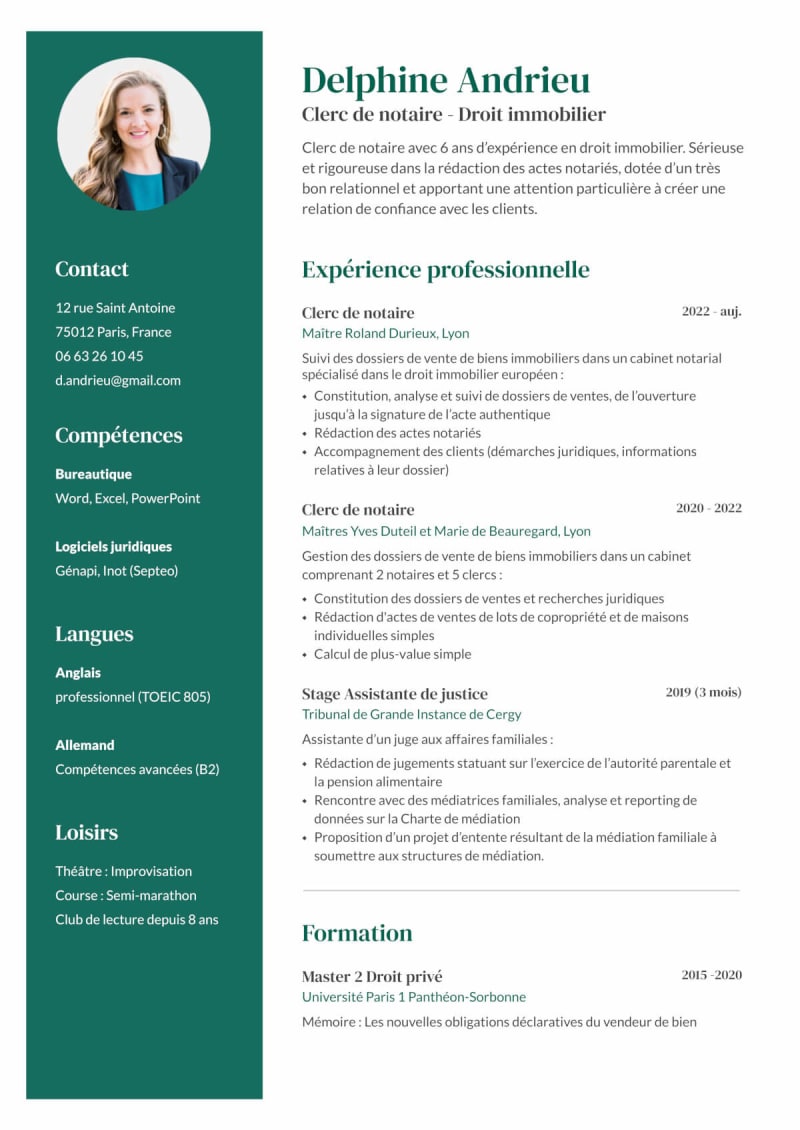 Template - CV Clerc de Notaire