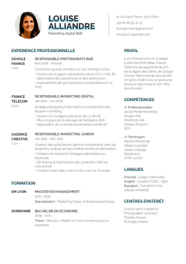 Template - CV Minimaliste Bleu