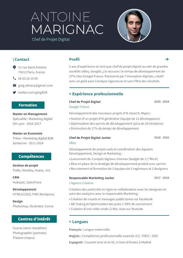 Template - CV Chef de Projet Digital