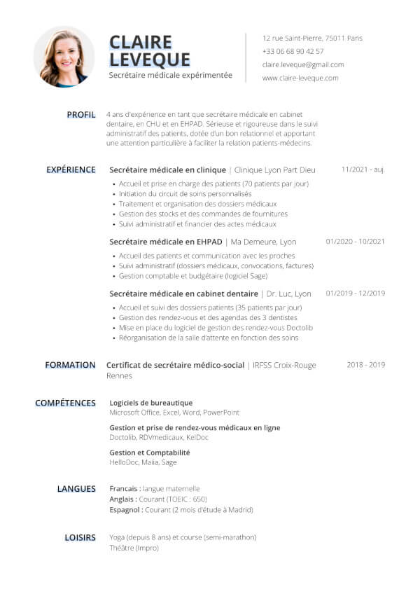 Template - CV Secrétaire Médicale