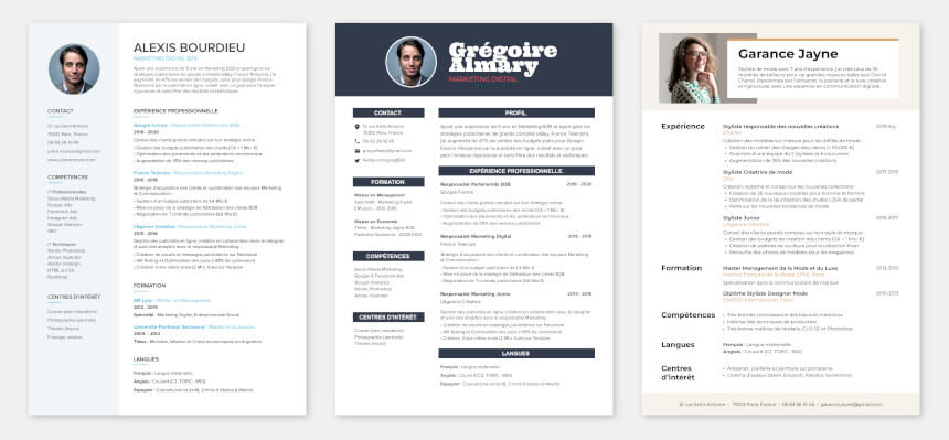 exemples et modèles de CV Google Docs