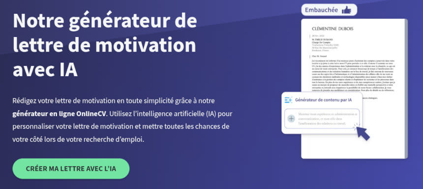 générateur de lettre de motivation IA OnlineCV