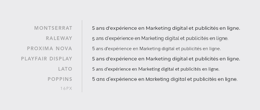 taille de différentes polices