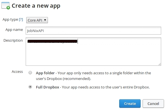 dropbox api key and secret