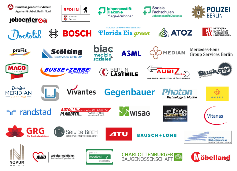 Logosammlung der teilnehmenden Unternehmen an der Jobmesse in den Spandau Arcaden