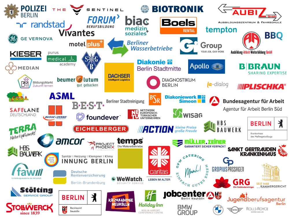Eine Collage mit den Logos der Unternehmen, die 2024 an der “Shop a Job”-Messe in den Gropius Passagen teilnehmen.