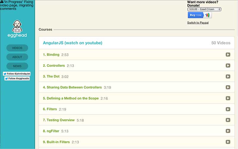 egghead.io on AngularJS