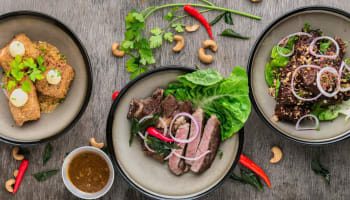 a group of plates of food