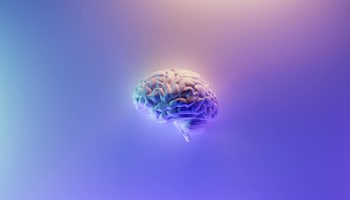 a white brain with purple and blue background