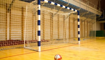 a football goal in a gym