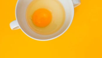 a yolk in a white cup of water