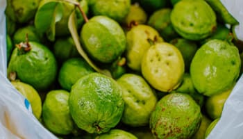 a pile of green fruit