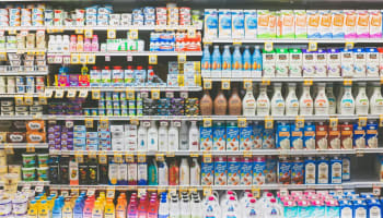 shelves of dairy products