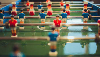 a foosball table with players