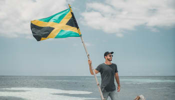 a person holding a flag