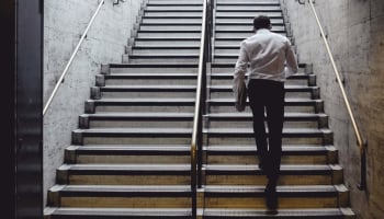 a person walking up stairs