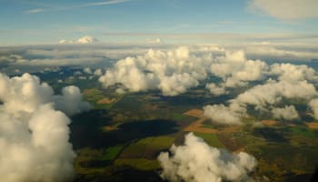 aerial view of clouds and land