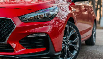 the front of a red car