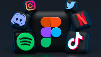 a group of black cubes with different colored icons