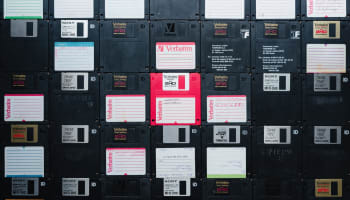 a wall of floppy disks