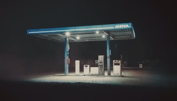 a gas station at night